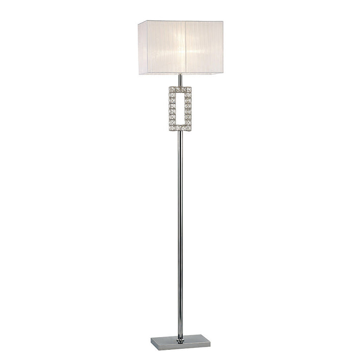 Diyas Florence Rectangle Floor Lamp With White Shade 1 Light E27 Polished Chrome/Crystal • IL31537