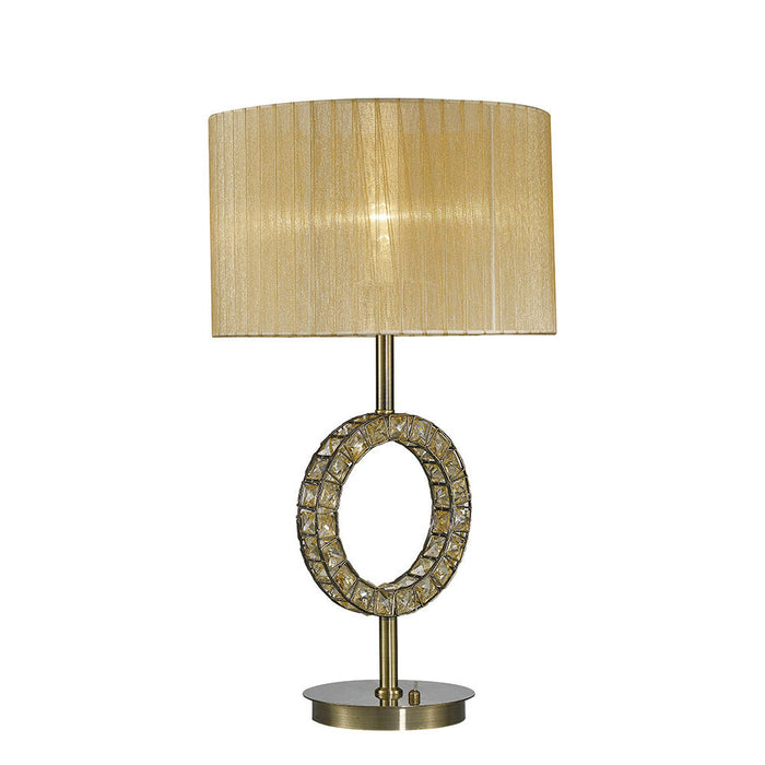 Diyas Florence Round Table Lamp With Soft Bronze Shade 1 Light E27 Antique Brass/Crystal • IL31720
