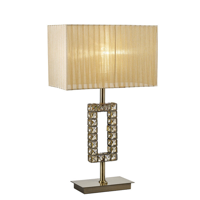 Diyas Florence Rectangle Table Lamp With Soft Bronze Shade 1 Light E27 Antique Brass/Crystal • IL31722