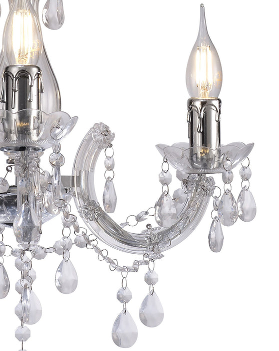 Deco Floria Chandelier With Acrylic Sconce & Acrylic Droplets 3 Light E14 Polished Chrome Finish • D0416
