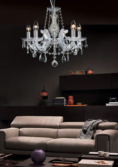 Deco Gabrielle Chandelier With Acrylic Sconce & Glass Droplets 8 Light E14 Mink Finish • D0023