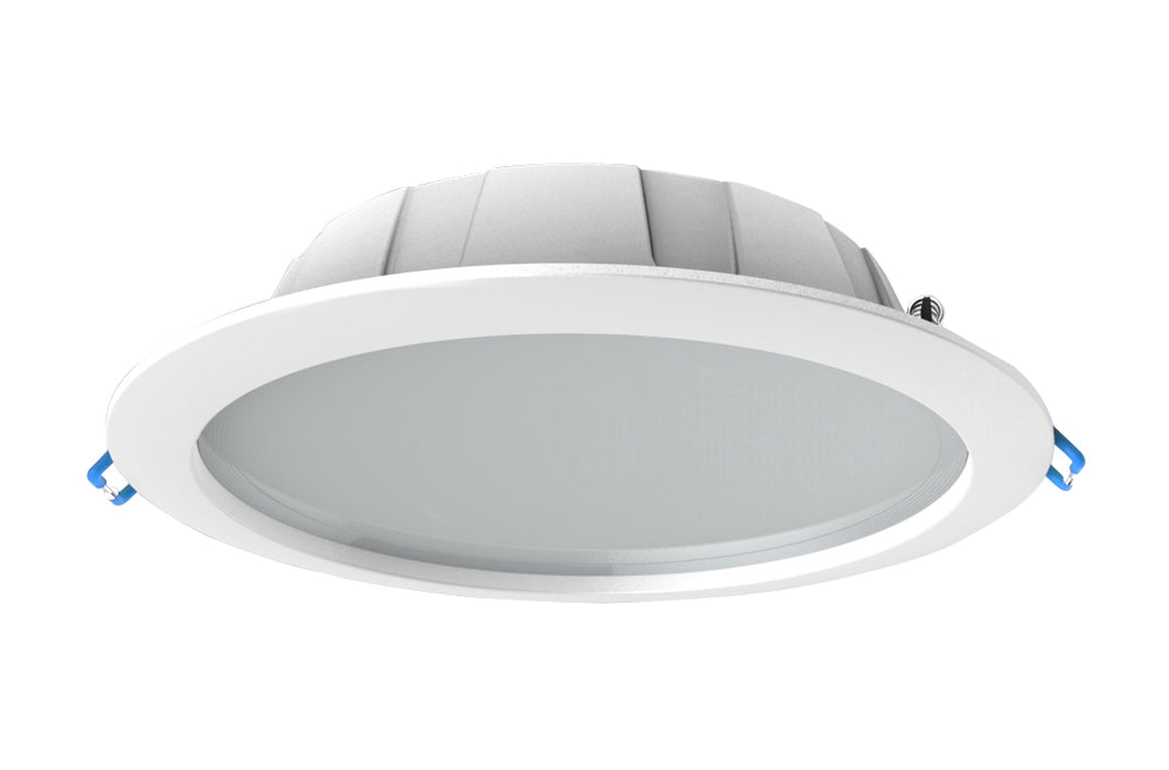 Mantra Fusion M6390 Graciosa 23.5cm Round LED Downlight, 24.5W, 3000K, 1900lm, White, Cut Out 200mm, IP44, 3yrs Warranty • M6390