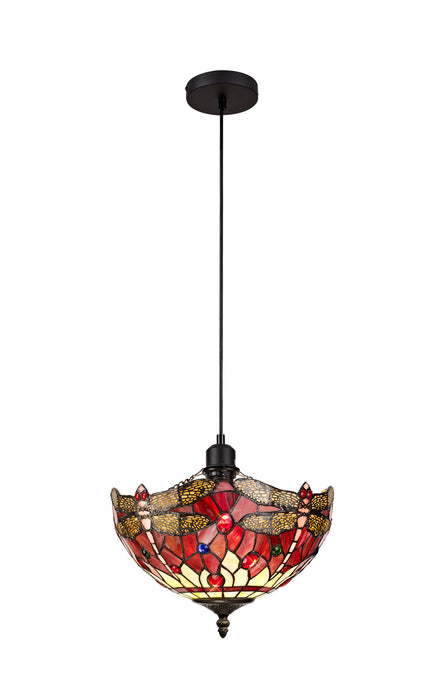 Regal Lighting SL-1400 1 Light 30cm Tiffany Uplighter Pendant Purple And Pink With Clear Crystal Shade