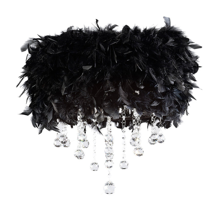 Diyas Ibis Ceiling With Black Feather Shade 3 Light E14 Polished Chrome/Crystal • IL30741/BL