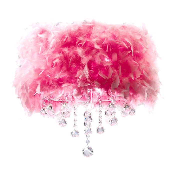 Diyas Ibis Ceiling With Pink Feather Shade 3 Light E14 Polished Chrome/Crystal • IL30741/PI