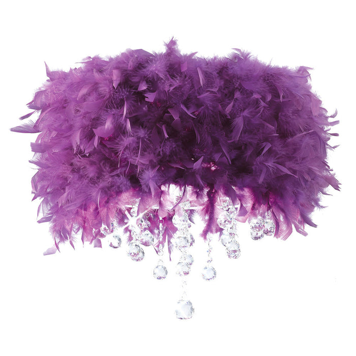 Diyas Ibis Ceiling With Purple Feather Shade 3 Light E14 Polished Chrome/Crystal • IL30741/PU