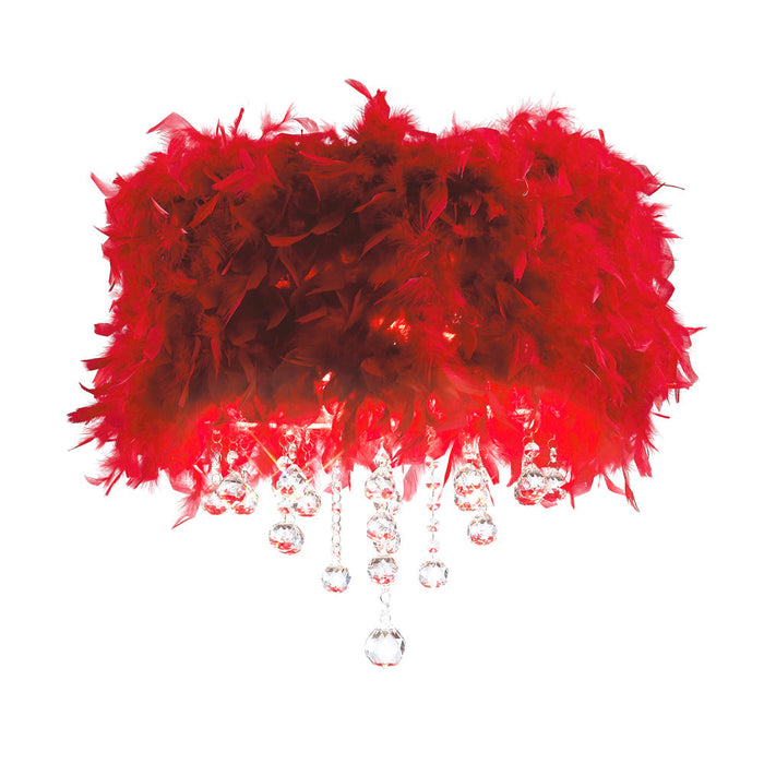 Diyas Ibis Ceiling With Red Feather Shade 3 Light E14 Polished Chrome/Crystal • IL30741/RD