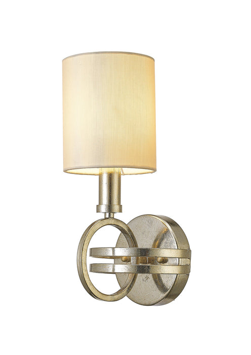 Diyas Isabella Wall Lamp With Beige Shade 1 Light E14 Antique Silver/Teak Plated • IL31700