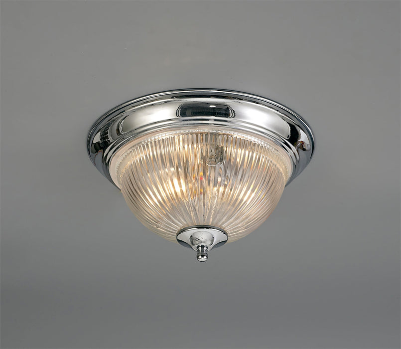 Deco Macy IP44 2 Light E14 Flush Ceiling Light, Polished Chrome With Clear Ribbed Glass • D0404