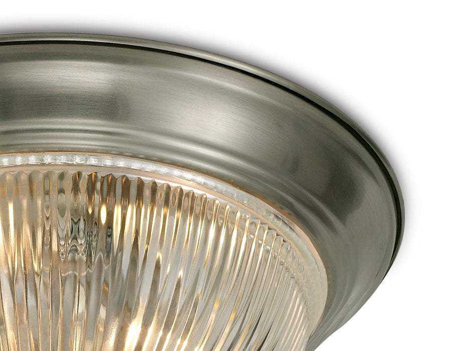 Deco Macy IP44 2 Light E14 Flush Ceiling Light, Satin Nickel With Clear Ribbed Glass • D0406