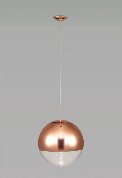 Deco Miranda Medium Ball Pendant 1 Light E27 Copper Suspension With Copper Mirrored/Clear Glass Globe • D0127