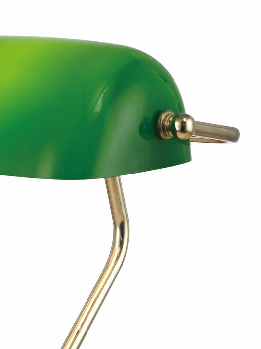 Deco Morgan Bankers Table Lamp 1 Light E27 Polished Brass/Green Glass • D0084