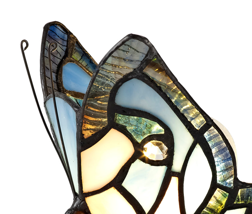 Regal Lighting SL-2000 1 Light Butterfly Tiffany Table Lamp Blue And Pink With Clear Crystal Shade