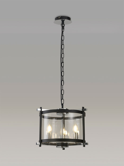 Deco Nolan Single Small Pendant 3 Light E14 Black With Polished Chrome Detail And Clear Glass • D0639