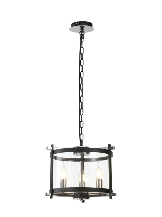 Deco Nolan Single Small Pendant 3 Light E14 Black With Polished Chrome Detail And Clear Glass • D0639