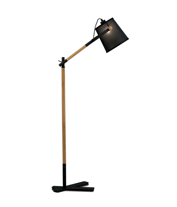 Mantra M4921 Nordica Floor Lamp With Black Shade 1 Light E27, Matt Black/Beech With Black Shade • M4921