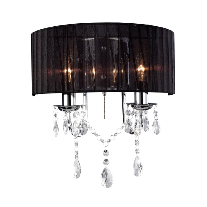 Diyas Olivia Wall Lamp Switched With Black Shade 2 Light E14 Polished Chrome/Crystal • IL30061/BL
