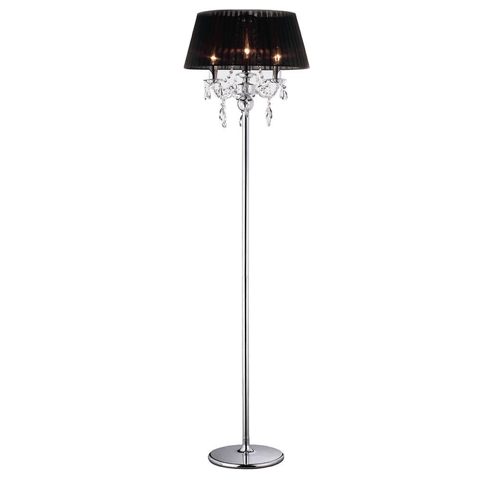 Diyas Olivia Floor Lamp With Black Shade 3 Light E14 Polished Chrome/Crystal, NOT LED/CFL Compatible • IL30063/BL