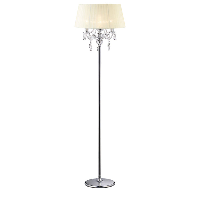 Diyas Olivia Floor Lamp With Ivory Cream Shade 3 Light E14 Polished Chrome/Crystal, NOT LED/CFL Compatible • IL30063/CR