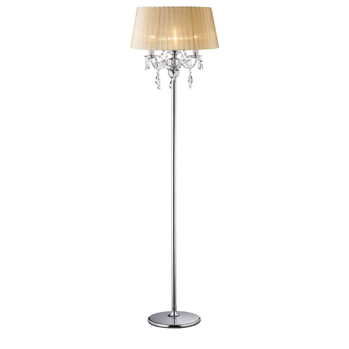 Diyas Olivia Floor Lamp With Soft Bronze Shade 3 Light E14 Polished Chrome/Crystal, NOT LED/CFL Compatible • IL30063/SB