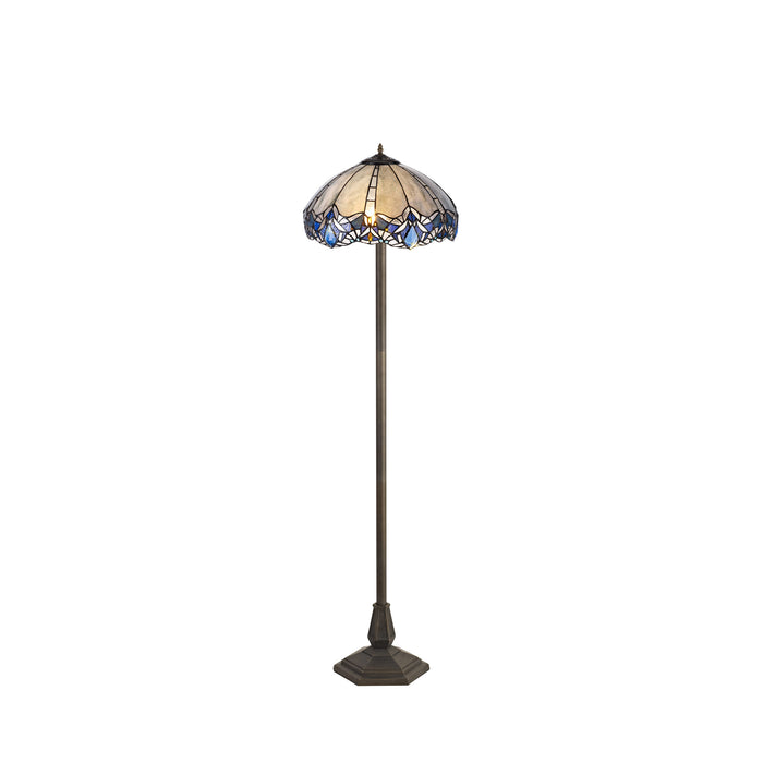 Regal Lighting SL-1324 2 Light Octagonal Tiffany Floor Lamp 40cm Blue With Clear Crystal Shade