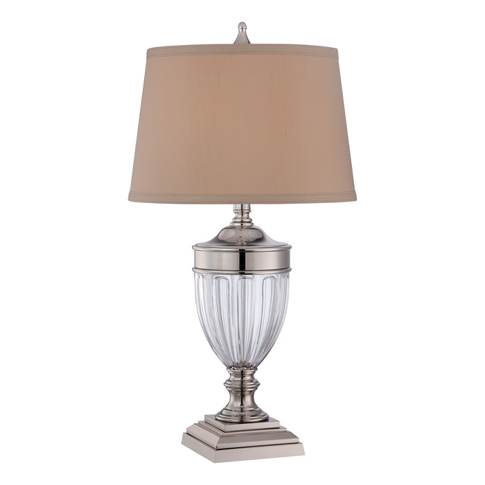 Quoizel QZ-DENNISON-PN Dennison Single Light Table Lamp in Polished Nickel Finish Complete With Tan Fabric Shade