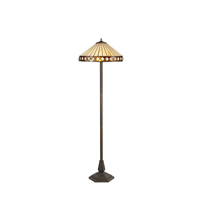 Regal Lighting SL-1251 2 Light Octagonal Tiffany Floor Lamp 40cm Cream And Amber With Clear Crystal Shade