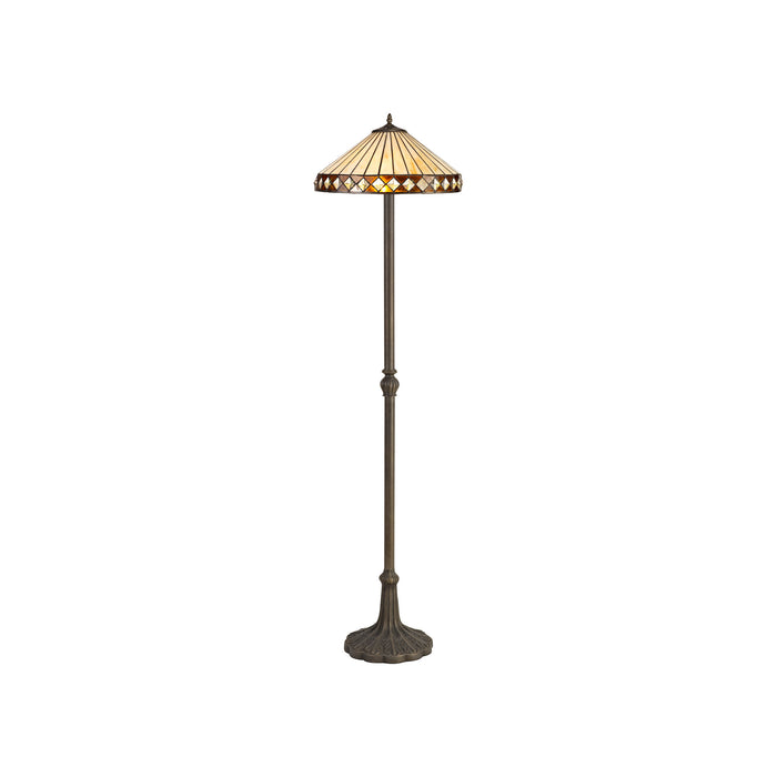 Regal Lighting SL-1250 2 Light Leaf Tiffany Floor Lamp 40cm Cream And Amber With Clear Crystal Shade