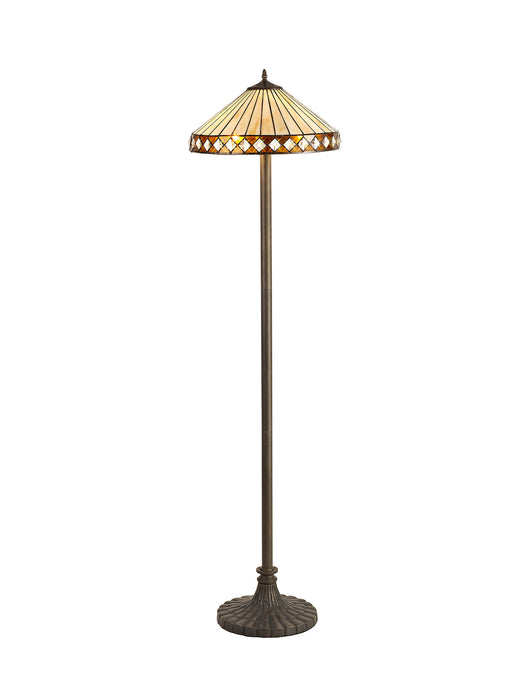 Regal Lighting SL-1249 2 Light Stepped Tiffany Floor Lamp 40cm Cream And Amber With Clear Crystal Shade