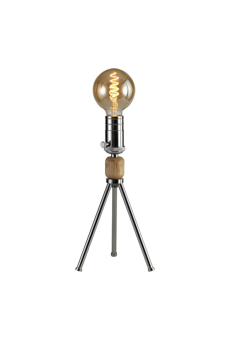 Deco Tripp Table Lamp, 1 Light E27, Dimmable, Polished Chrome/Wood, (Lamps Not Included) • D0561