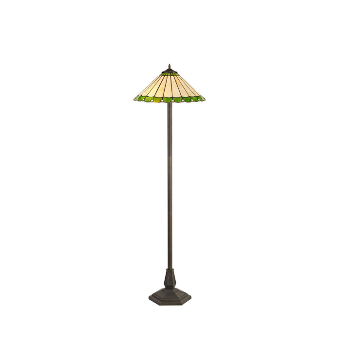 Regal Lighting SL-1229 2 Light Octagonal Tiffany Floor Lamp 40cm Cream And Green With Clear Crystal Shade