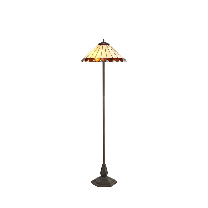 Regal Lighting SL-1207 2 Light Octagonal Tiffany Floor Lamp 40cm Cream And Amber With Clear Crystal Shade