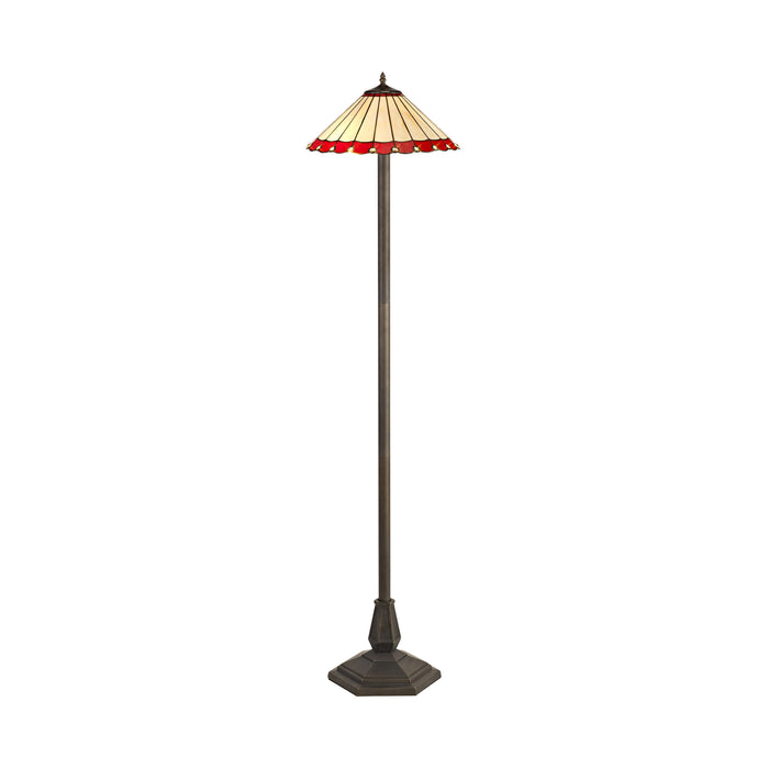Regal Lighting SL-1185 2 Light Octagonal Tiffany Floor Lamp 40cm Cream And Red With Clear Crystal Shade