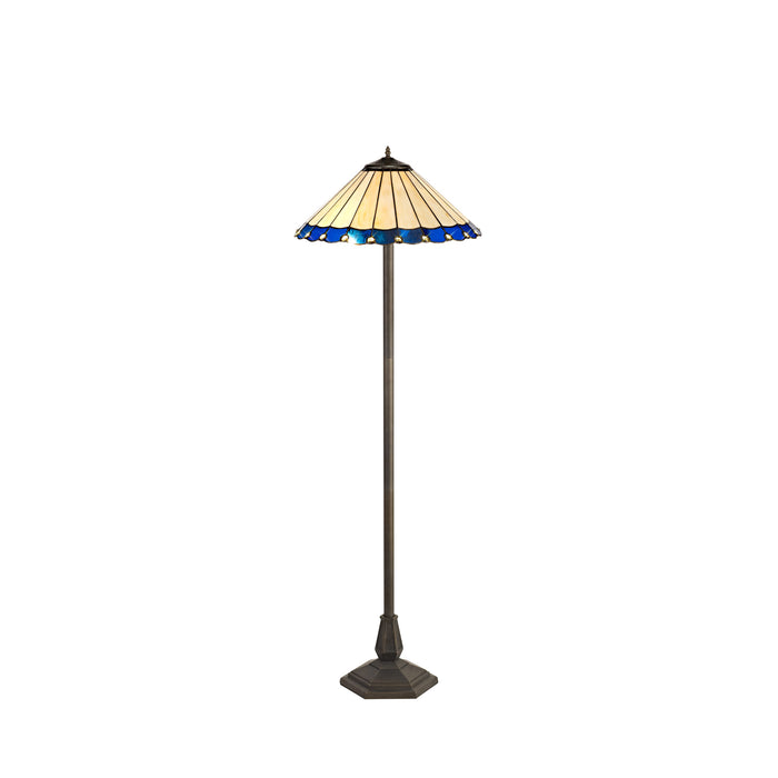 Regal Lighting SL-1163 2 Light Octagonal Tiffany Floor Lamp 40cm Cream And Blue With Clear Crystal Shade