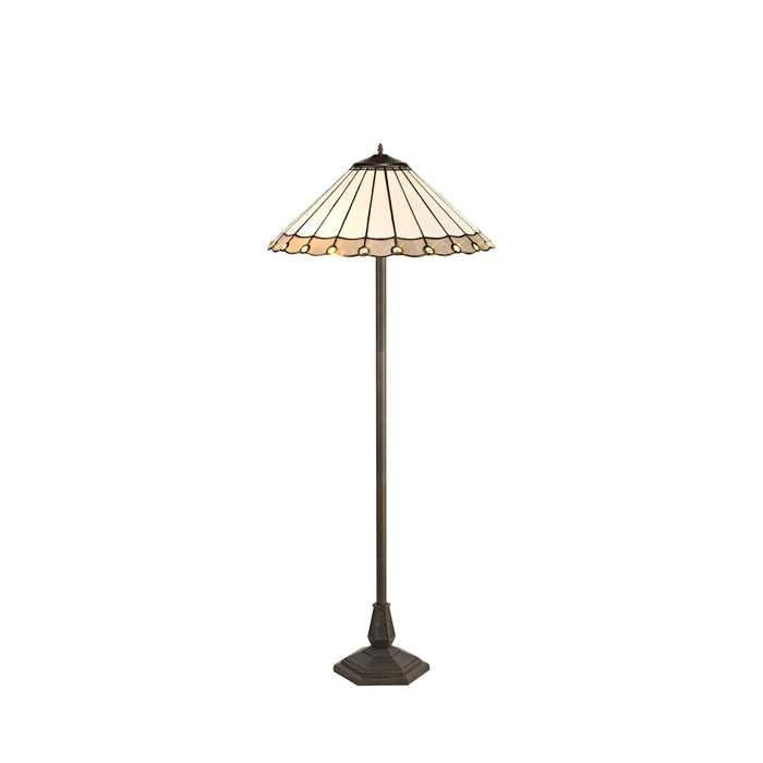 Regal Lighting SL-1141 2 Light Octagonal Tiffany Floor Lamp 40cm Cream And Grey With Clear Crystal Shade
