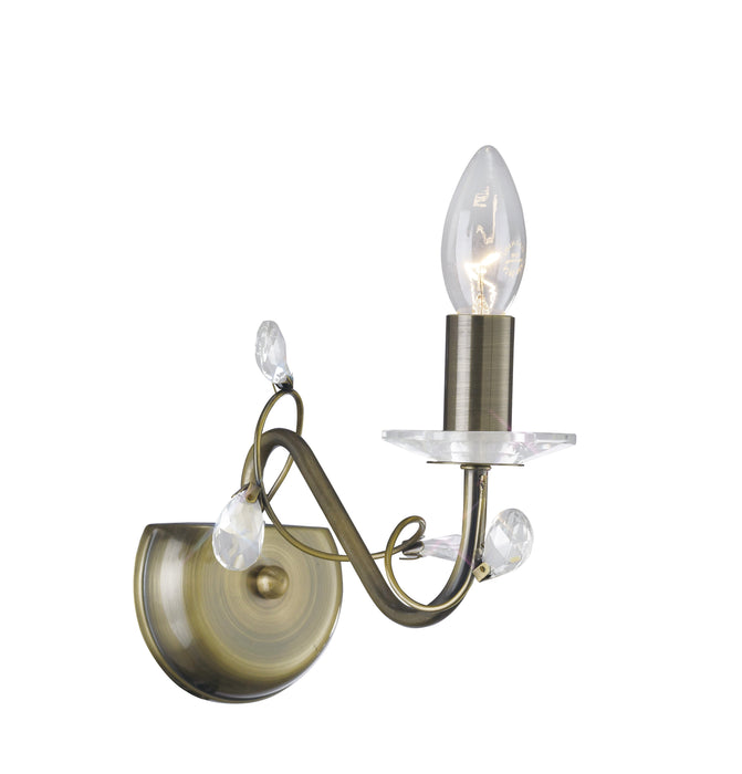 Diyas Willow Wall Lamp WITHOUT SHADE 1 Light E14 Antique Brass/Crystal • IL31221