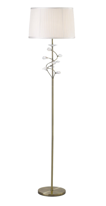 Diyas Willow Floor Lamp With White Shade 1 Light E27 Antique Brass/Crystal • IL31224/WH