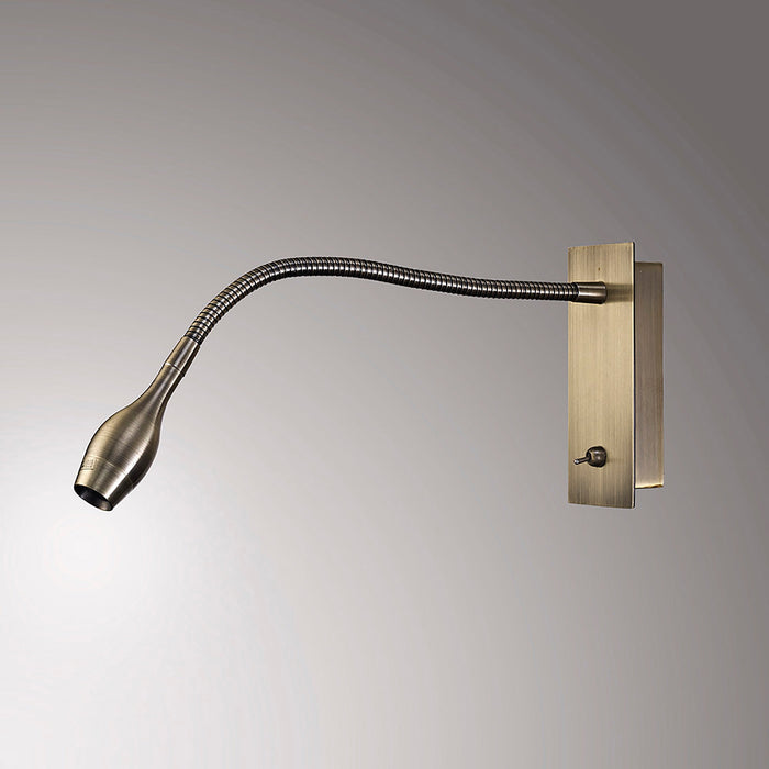 Deco Winslow 3W LED Oval Head Wall Lamp With Flexible Arm, Beam 45 Deg, Switch On Base, Antique Brass, 3yrs Warranty • D0183