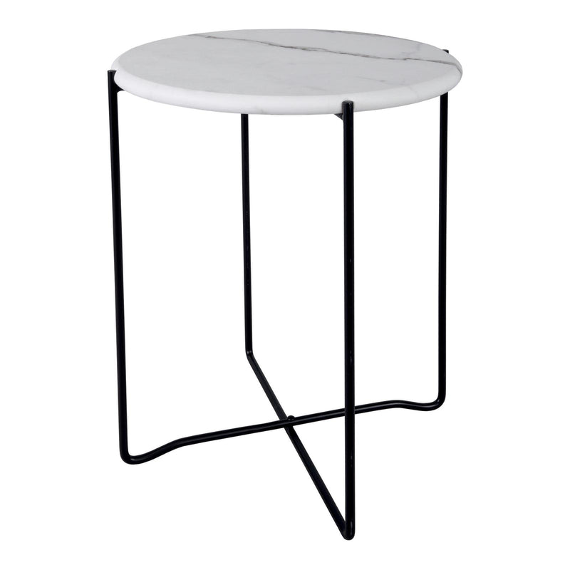 Dar Lighting Azzate Round Rolled Edge Side Table White Marble Effect • 001AZZ002