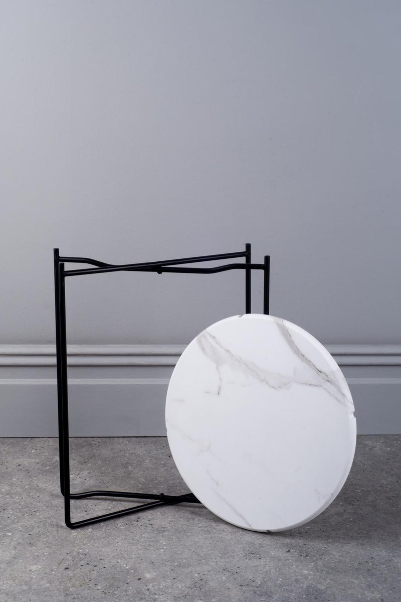Dar Lighting Azzate Round Rolled Edge Side Table White Marble Effect • 001AZZ002