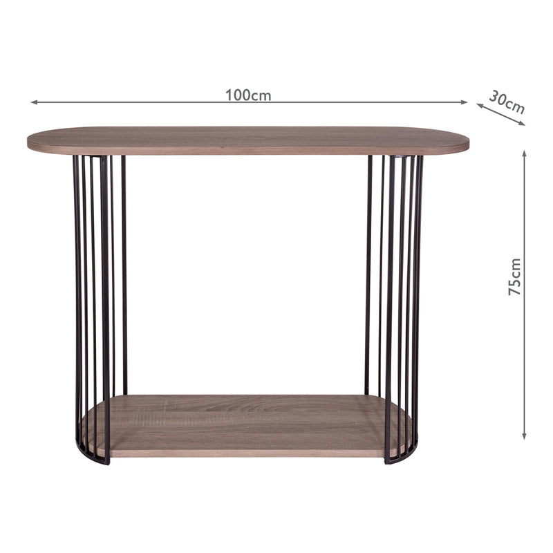 Dar Lighting Drum Console Table Oak Effect and Matt Black • 001DRU002