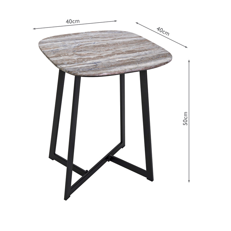 Dar Lighting Pavlos Side Table Brown Stone Effect and Matt Black • 001PAV002