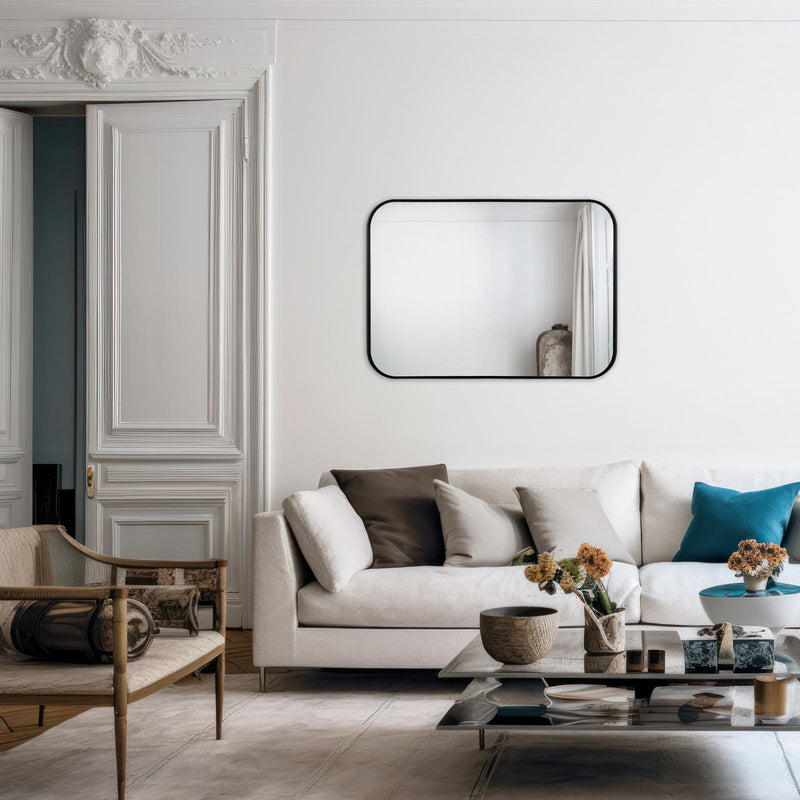 Dar Lighting Firuz Rectangle Mirror Thin Matt Black Frame 60 X 90cm • 002FIR9060