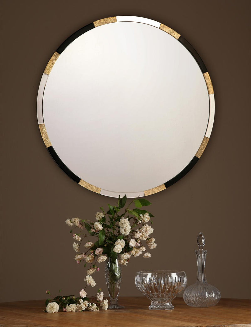 Dar Lighting Gadany Round Gold Leaf And Black Glass Mirror 80cm • 002GAD80