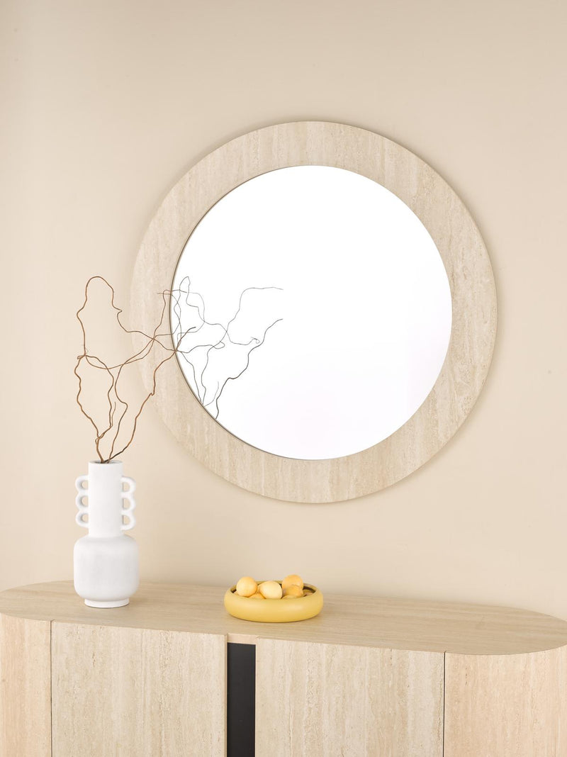 Dar Lighting Ioana Round Mirror Travertine Effect 80cm • 002IOA80