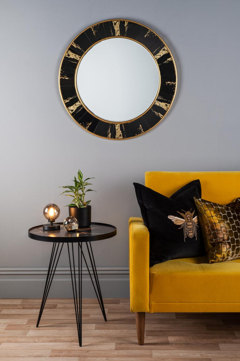 Dar Lighting Sidone Round Mirror With Black/Gold Foil Detail 80cm • 002SID80