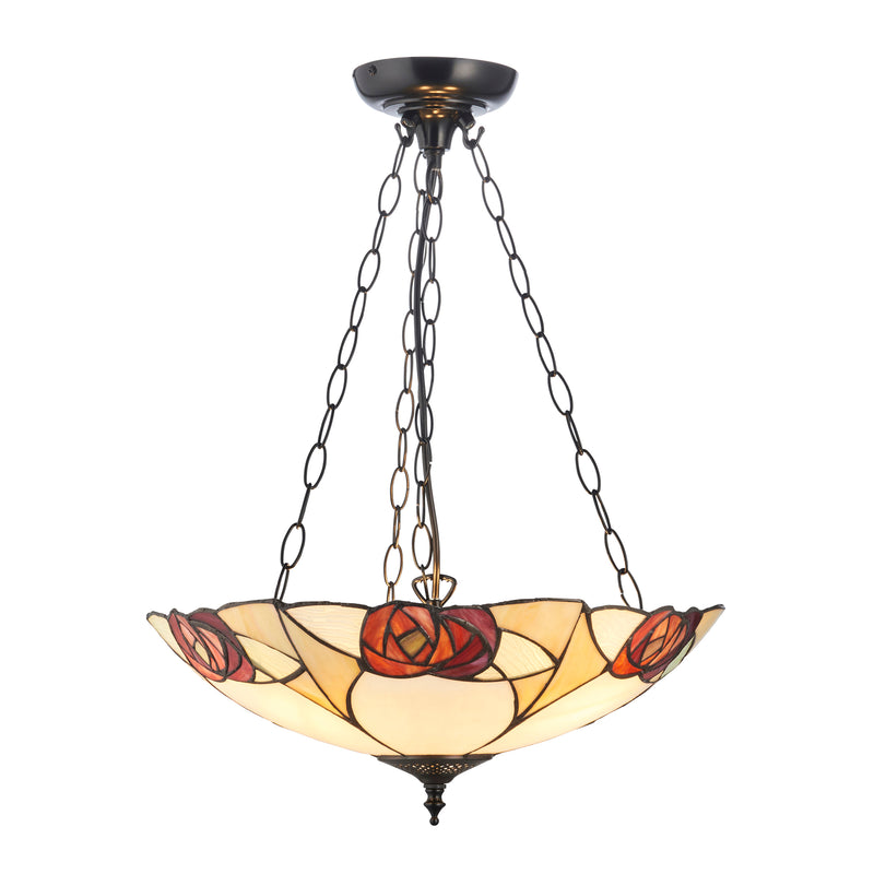 Interiors 1900 111879 Ingram Inverted 3lt Tiffany Pendant Ceiling Light