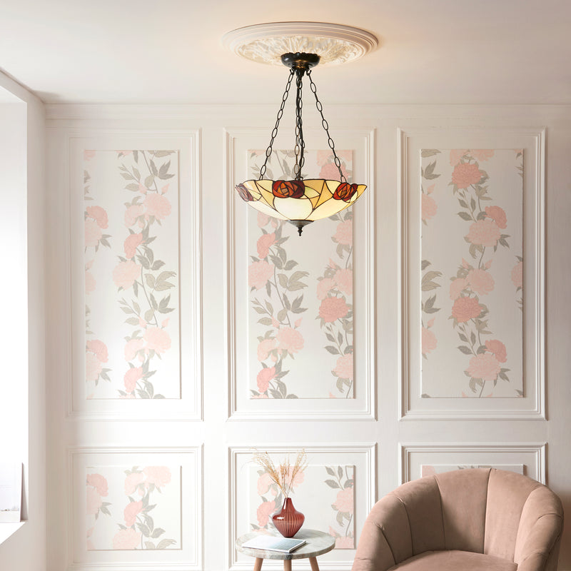 Interiors 1900 111879 Ingram Inverted 3lt Tiffany Pendant Ceiling Light