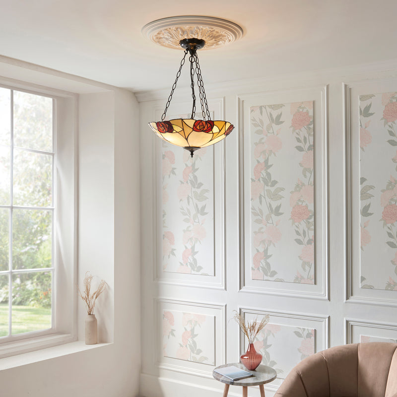 Interiors 1900 111879 Ingram Inverted 3lt Tiffany Pendant Ceiling Light