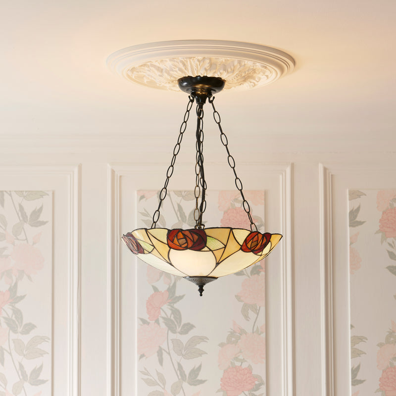 Interiors 1900 111879 Ingram Inverted 3lt Tiffany Pendant Ceiling Light